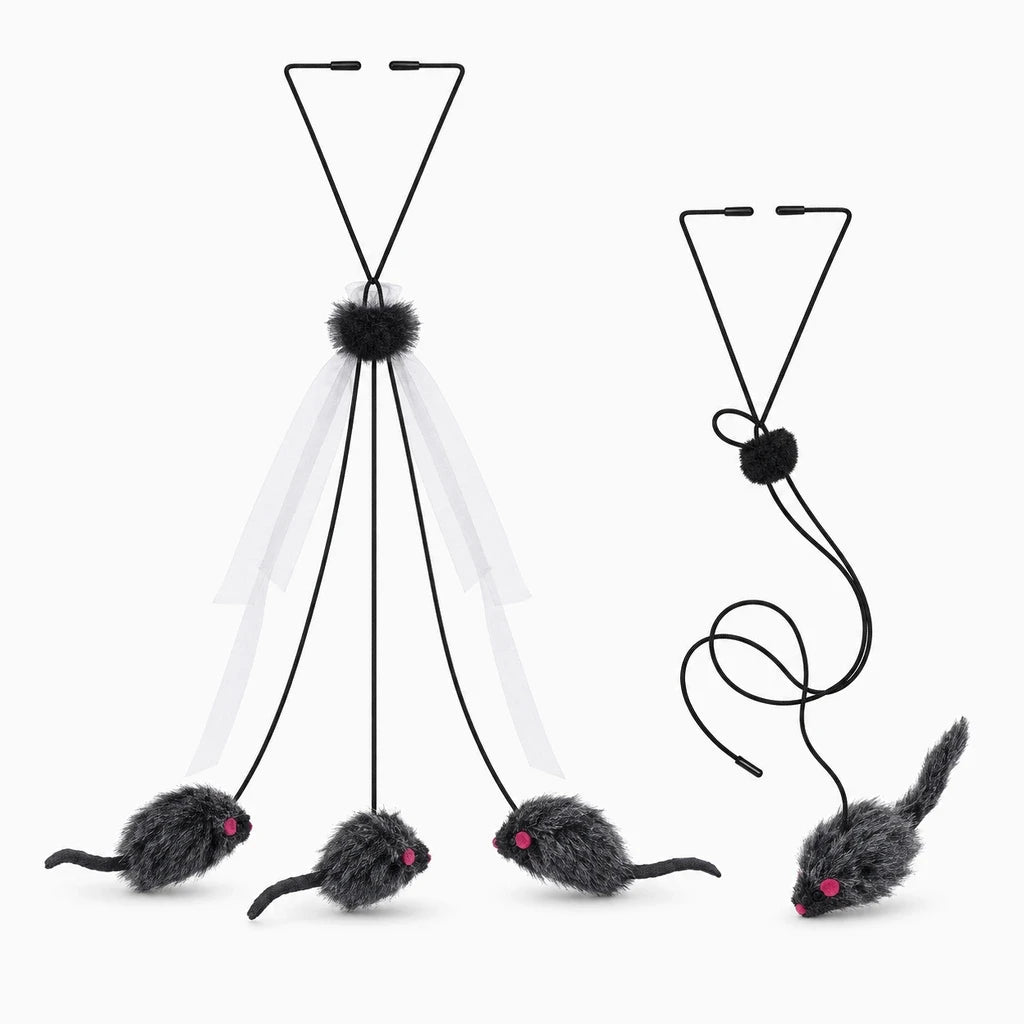 Jeu du chat et de la souris compact noir, accessoire de jeu rebondissant pour félin