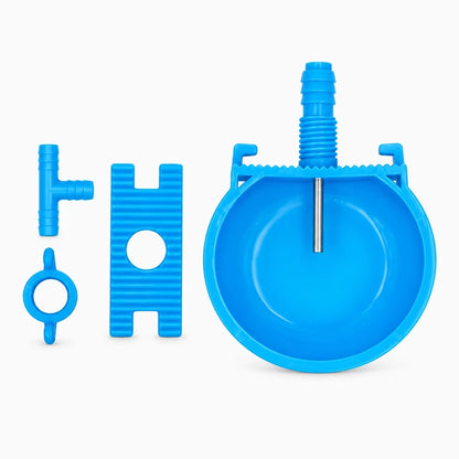 Abreuvoir automatique lapin en acier inoxydable et plastique bleu fixé aux barreaux de cage