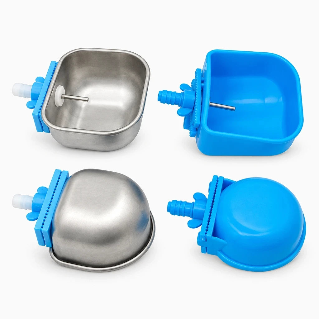 Distributeur d'eau compact argenté pour cage lapin, facile à nettoyer et remplir