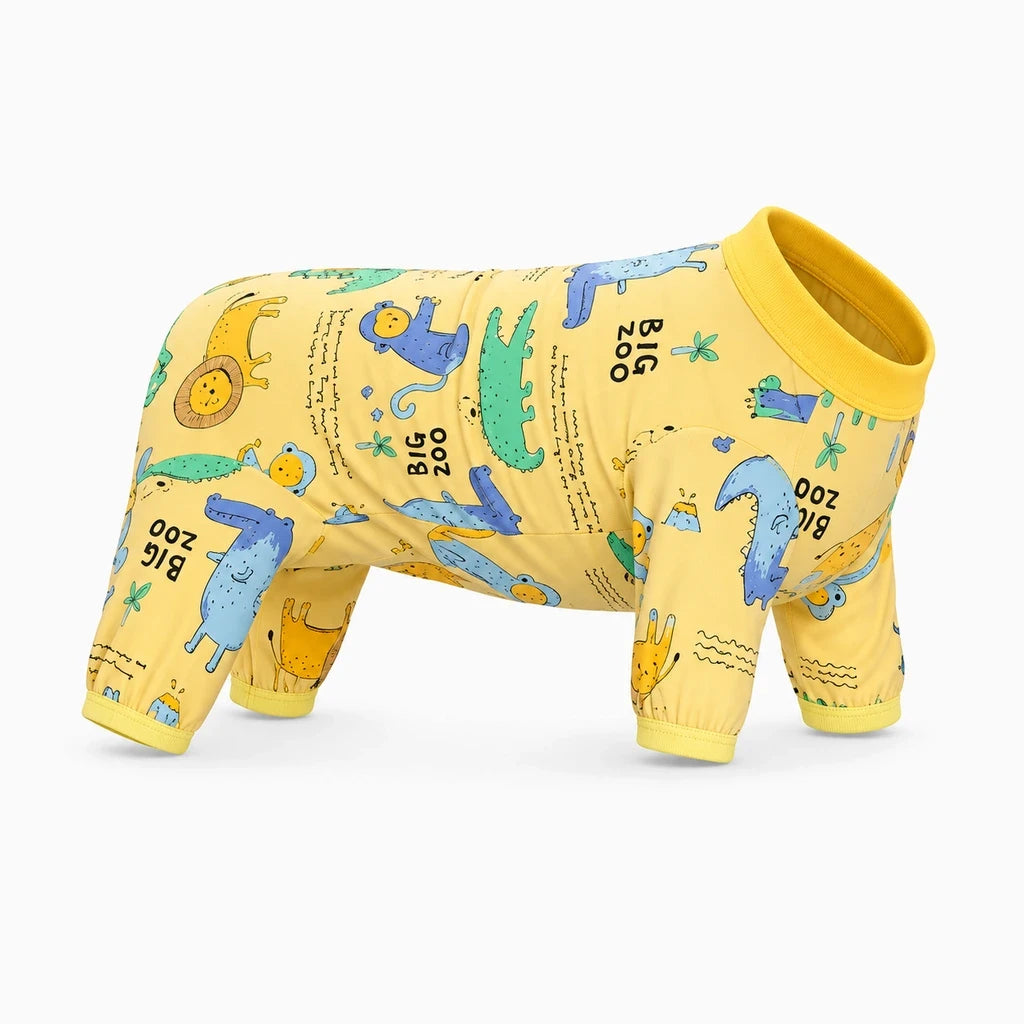 Body post opératoire chien avec manches longues couvrant ventre et dos, tissu souple blanc