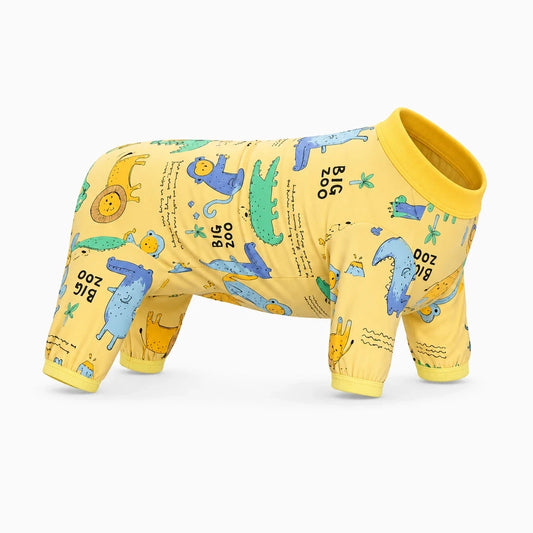 Body post opératoire chien avec manches longues couvrant ventre et dos, tissu souple blanc