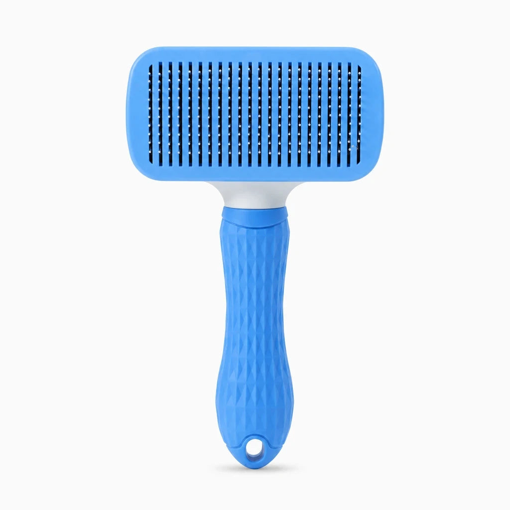 Brosse poile de chien légère en main, idéale pour retirer les poils morts sans tirer