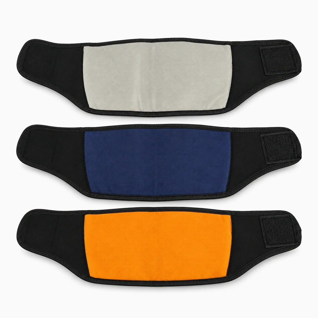 Protège-oreilles textile bleu et orange pour chien, coupe-vent et léger, adapté aux sorties