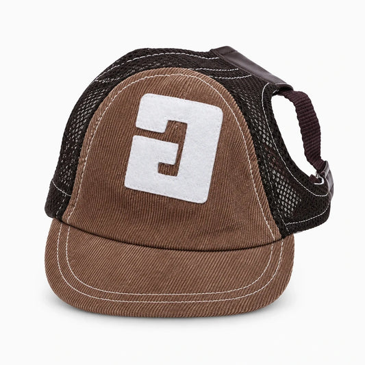 Chapeau pour chien en maille respirante marron avec nœud décoratif, protection UV pour promenades ensoleillées