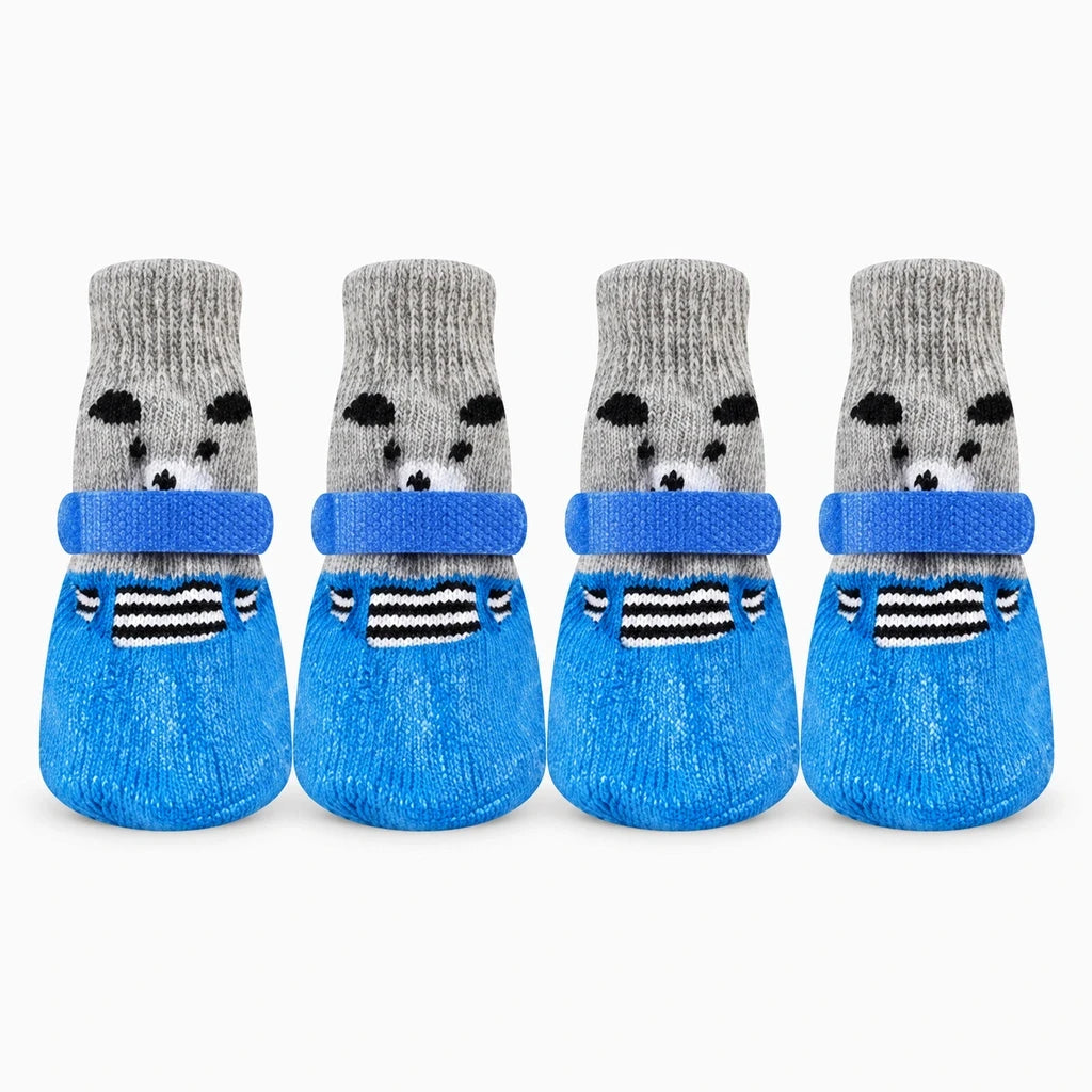 Chaussette chien neige en caoutchouc imperméable bleu, protégeant la patte du froid