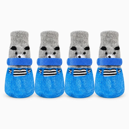 Chaussette chien neige en caoutchouc imperméable bleu, protégeant la patte du froid