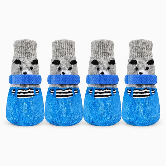 Chaussette chien neige en caoutchouc imperméable bleu, protégeant la patte du froid