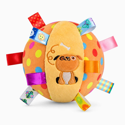Balle interactive pour chien avec poignée en peluche et cloches intégrées