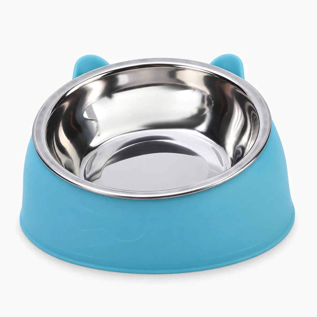 Gamelle chat inox inclinée bleu ciel avec surface lisse