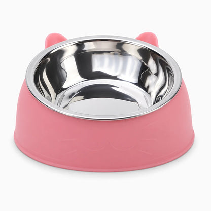 Bol inox pour chat rose à bord surélevé facilitant l'accès