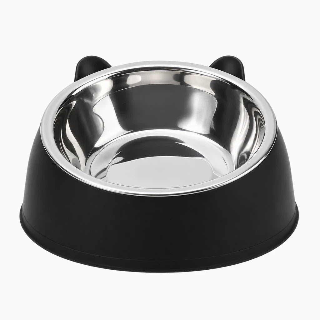 Gamelle chat coloris noir acier inoxydable design penché