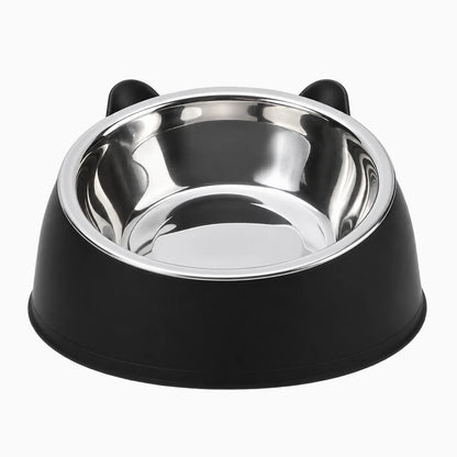 Gamelle chat coloris noir acier inoxydable design penché