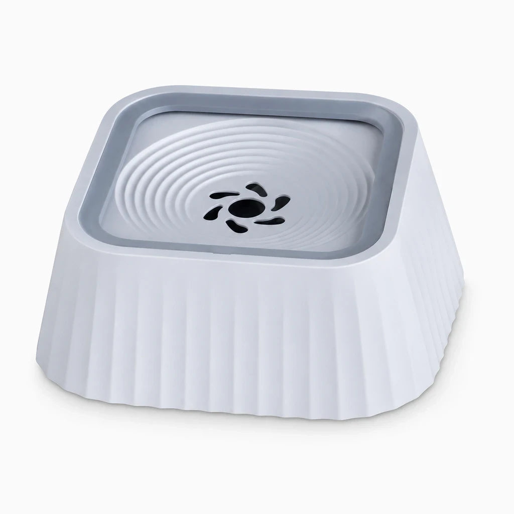 Gamelle eau chien anti renversement avec plaques flottantes en gris, vue de face