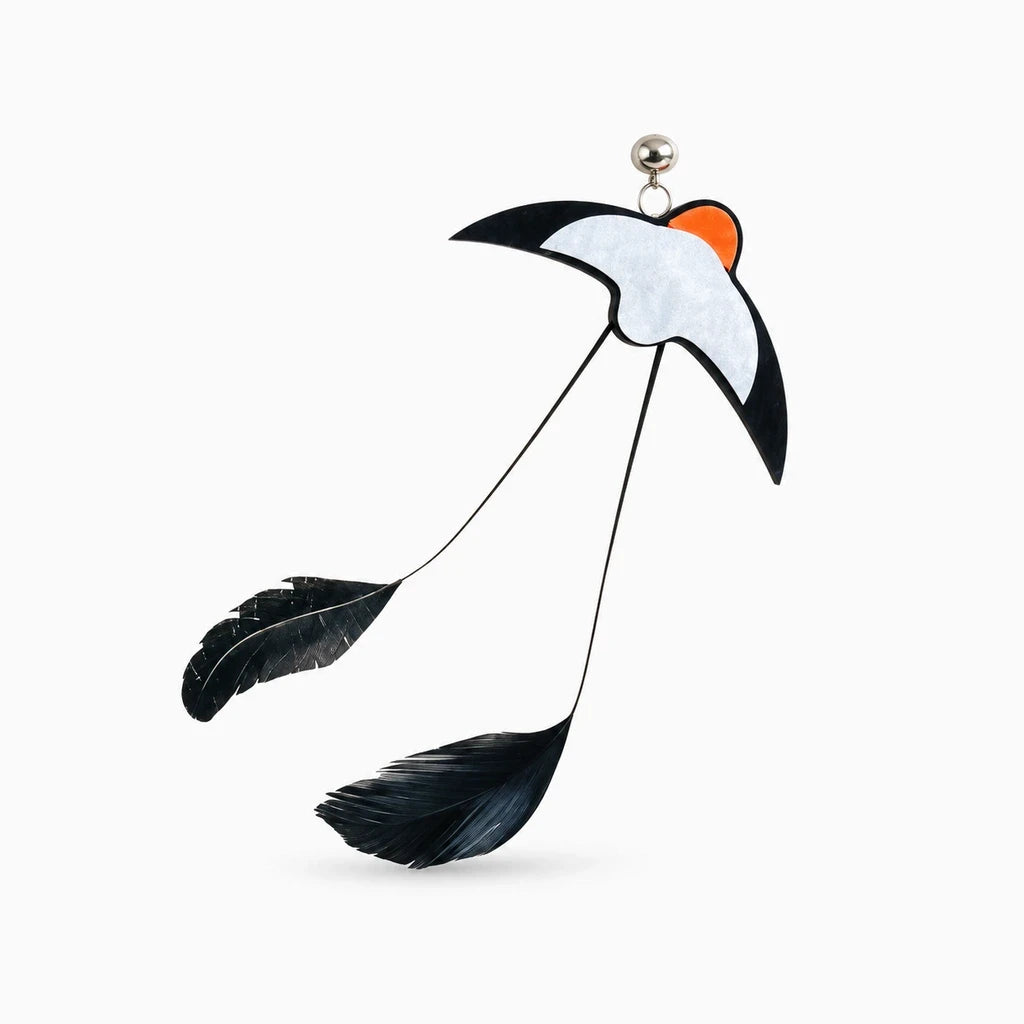 Baguette teaser flexible pour chat avec plume imitant les mouvements d'un oiseau