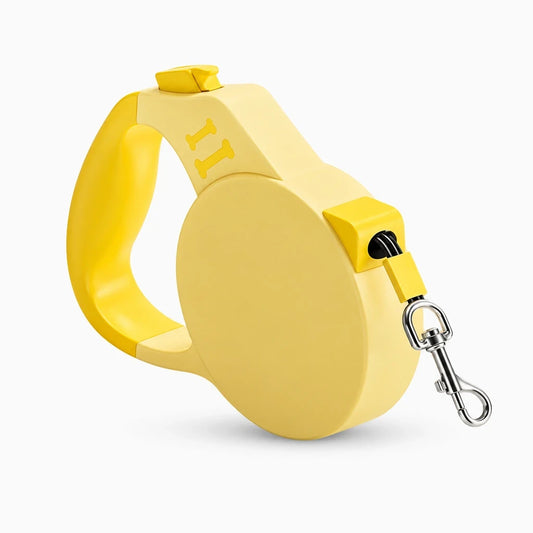 Laisse rétractable chien jaune avec cordon en nylon et système d'enrouleur automatique