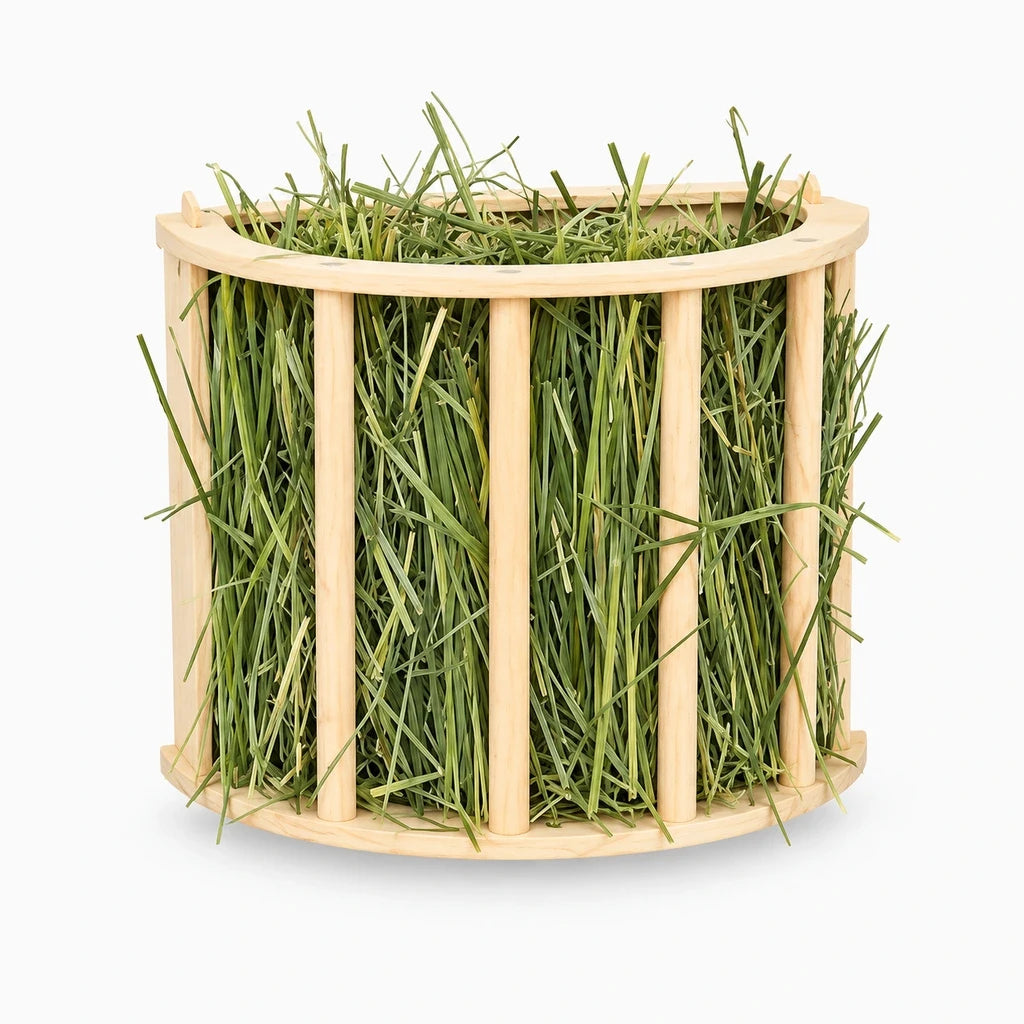 Distributeur de foin pour rongeurs avec structure bois robuste et grand volume de stockage