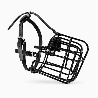 Muselière cage chien noir avec sangles en cuir ajustables pour grand chien