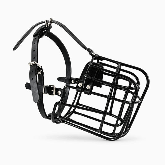 Muselière cage chien noir avec sangles en cuir ajustables pour grand chien