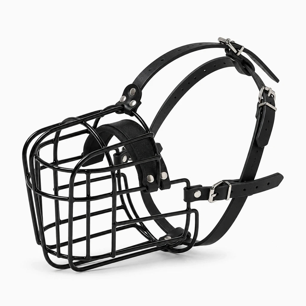 Muselière cage argentée avec système de réglage des sangles pour chiens de grande taille