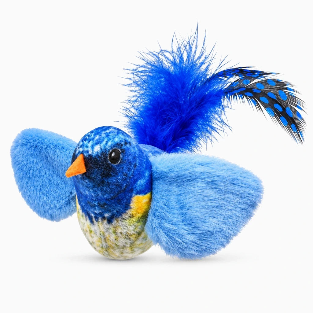 Jouet oiseau pour chat en peluche douce avec catnip intégré, aux mouvements réalistes