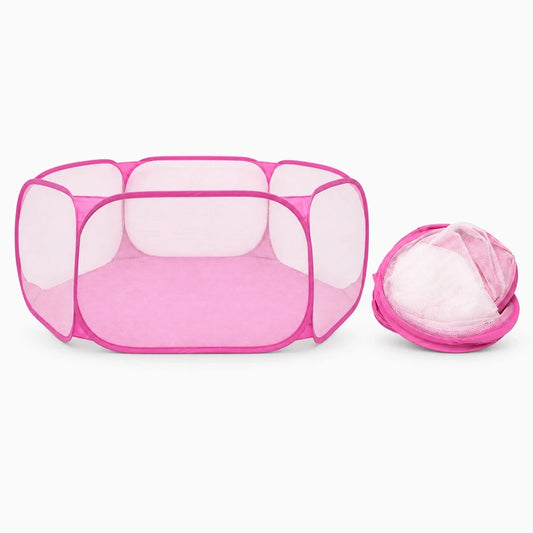 Parc à chat pliable rose avec structure souple et tissu respirant pour intérieur et extérieur