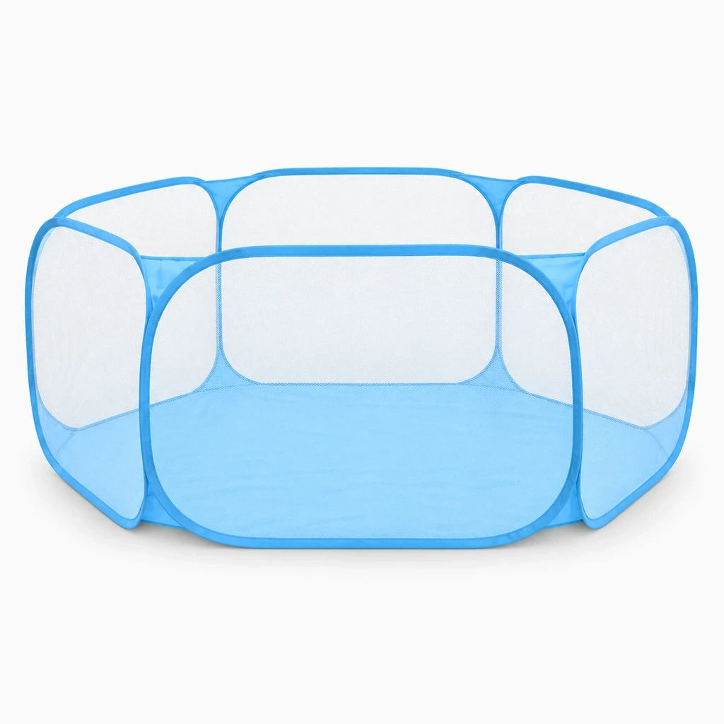 Enclos portable bleu pour chat dépliable sans outil, refuge délimité et aéré