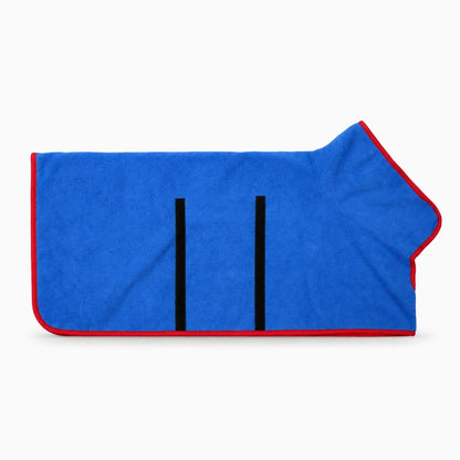 Peignoir pour chiens en matière douce, détail de la fermeture élastique ajustable