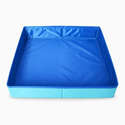Piscine pour chat pliable bleu avec bords surélevés, idéale pour rafraîchir animaux de compagnie en été