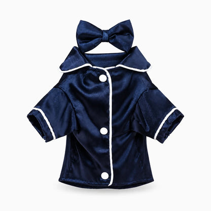 Pyjama chien en satin doux, coupe ajustée avec bandeau à nœud assorti pour petit chien ou chat