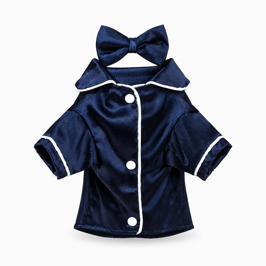 Pyjama chien en satin doux, coupe ajustée avec bandeau à nœud assorti pour petit chien ou chat