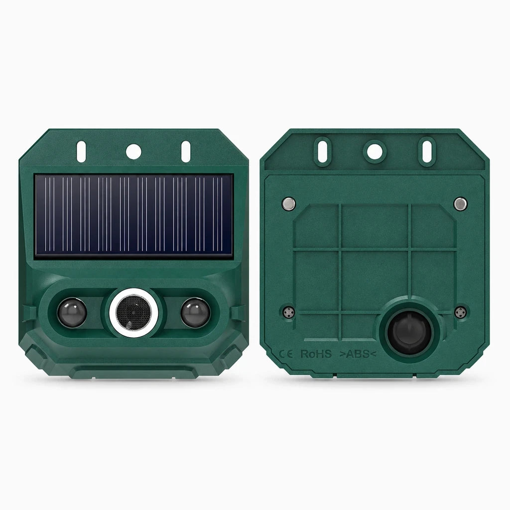 Répulsif pour chat en extérieur avec capteur solaire, structure verte discrète pour jardin