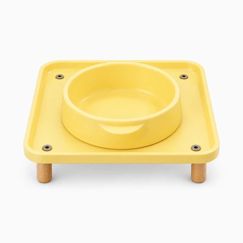 Plateau jaune facile à nettoyer du support pour gamelle, design léger et mobile