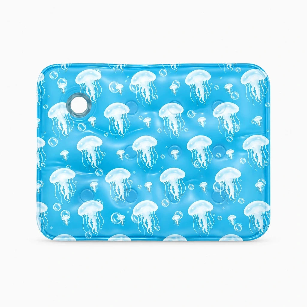 Tapis fraîcheur chien gel avec surface souple bleu clair, idéal pour refroidir l'animal par temps chaud