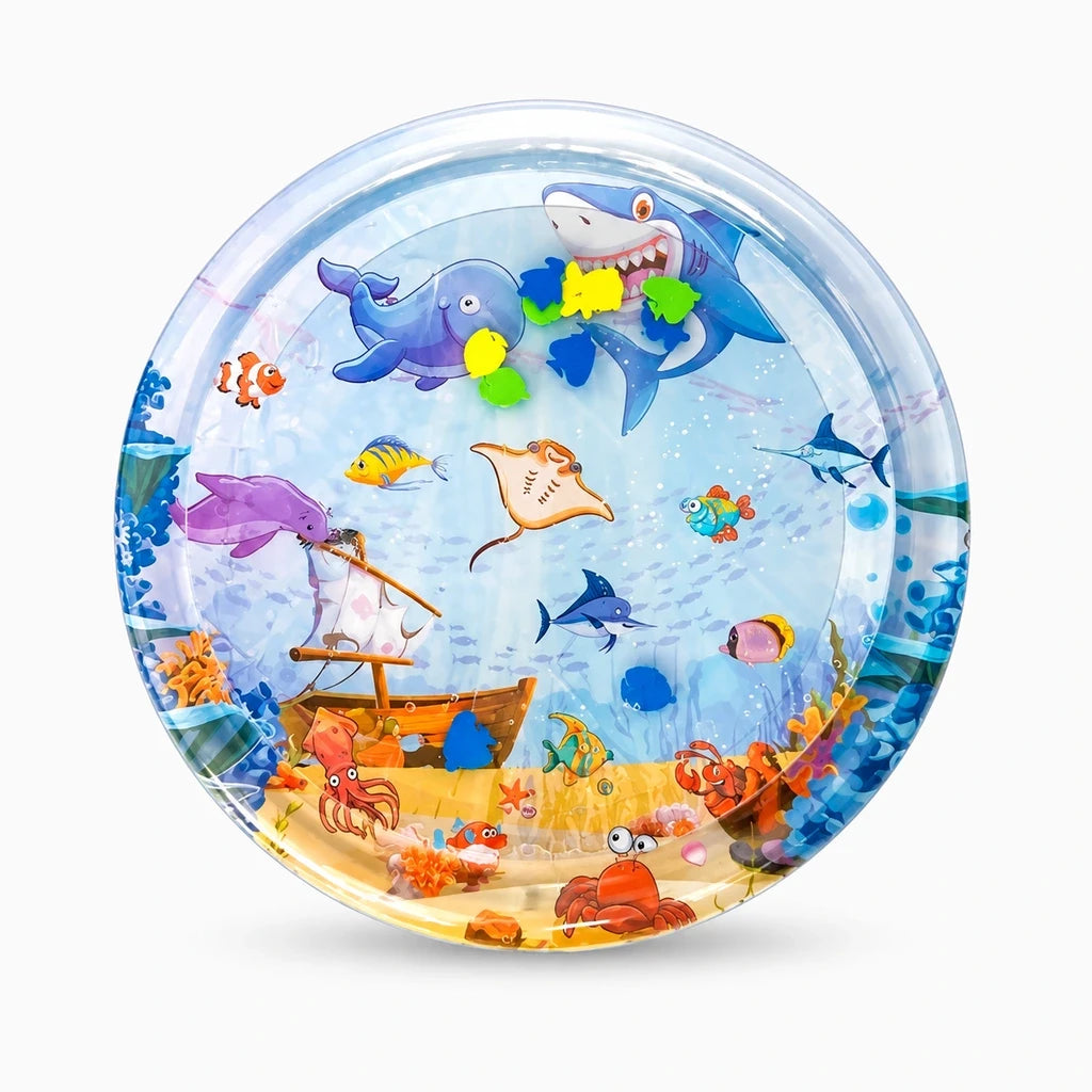 Chat allongé sur tapis d'eau refroidissant motifs marins, diamètre 65 cm