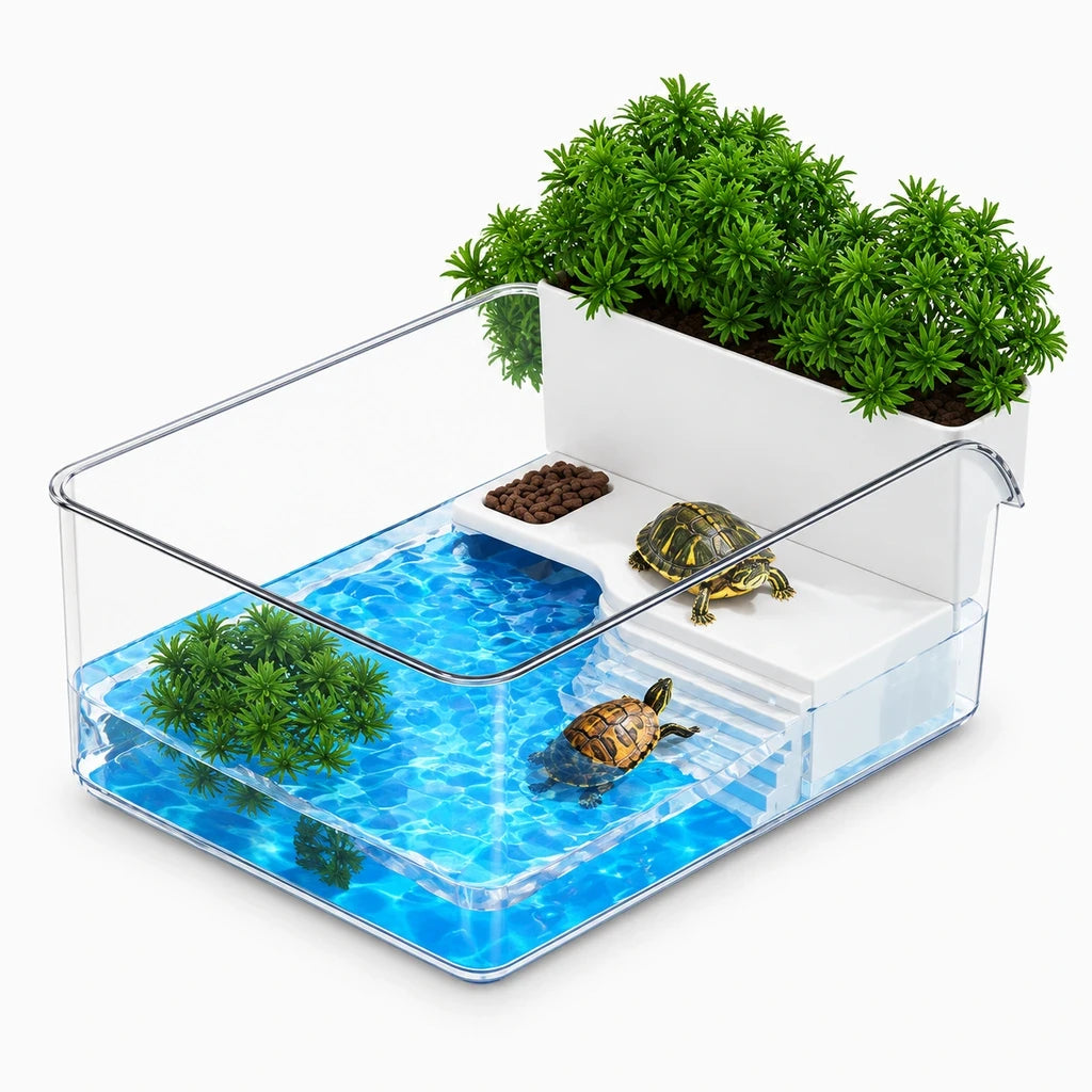 Terrarium avec zone de repos émergée pour tortues et petits animaux