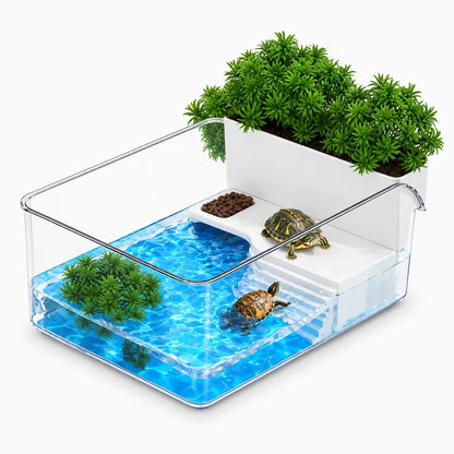 Terrarium avec zone de repos émergée pour tortues et petits animaux
